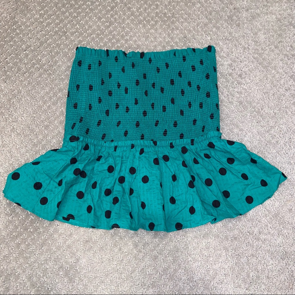 Zara smocked green polka dot skirt